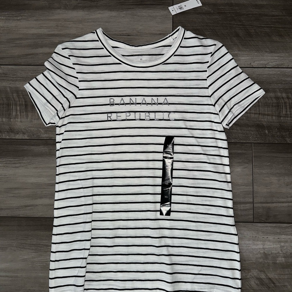 Banana Republic Fitted Black and White Striped Tee